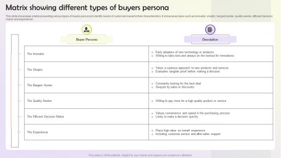 Matrix Showing Different Types Of Buyers Persona User Persona Building MKT SS V