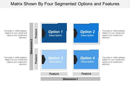 Matrix shown by four segmented options and features