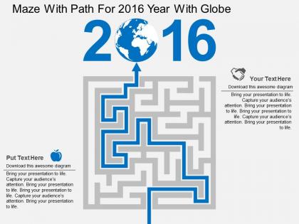 Maze with path for 2016 year with globe flat powerpoint design