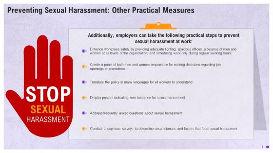 Measures To Prevent Sexual Harassment At Workplace Training Ppt
