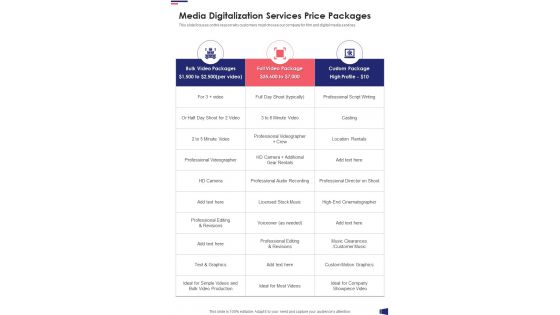 Media Digitalization Services Price Packages One Pager Sample Example Document
