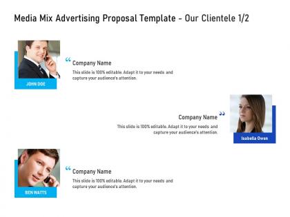 Media mix advertising proposal template our clientele communication ppt powerpoint presentation file