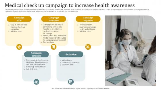 Medical Check Up Campaign To Increase Health Awareness Promotional Plan Strategy SS V