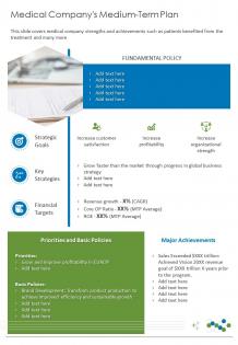 Medical companys medium term plan presentation report infographic ppt pdf document