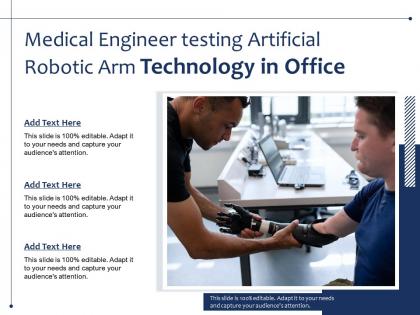 Medical engineer testing artificial robotic arm technology in office