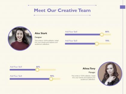 Meet our creative team alissa tony m1749 ppt powerpoint presentation infographic template graphics