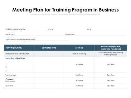Meeting plan for training program in business