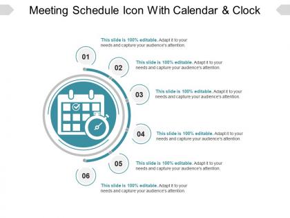 Meeting schedule icon with calendar and clock ppt diagrams