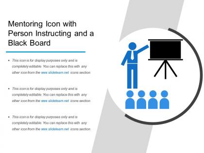 Mentoring icon with person instructing and a black board