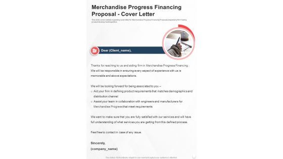Merchandise Progress Financing Proposal Cover Letter One Pager Sample Example Document