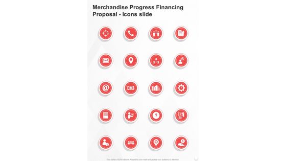 Merchandise Progress Financing Proposal Icons Slide One Pager Sample Example Document