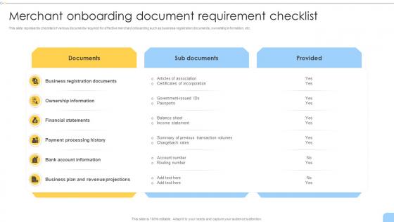 Merchant Onboarding Document Requirement Checklist