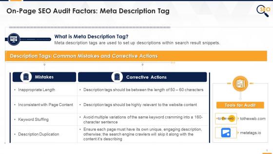 Meta Description Tag Factors For On Page SEO Audit Edu Ppt