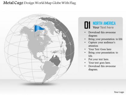Metal cage design world map globe with flag ppt presentation slides