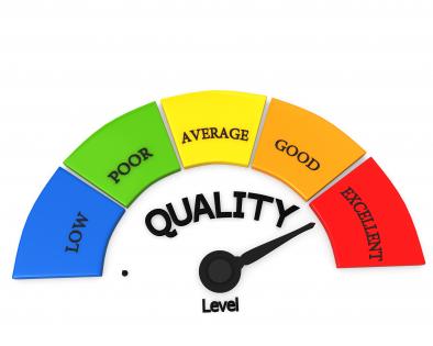 Meter showing maximum level of product quality stock photo