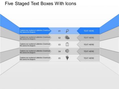 Mf five staged text boxes with icons powerpoint template