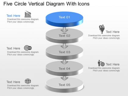 Mg five circle vertical diagram with icons powerpoint template slide
