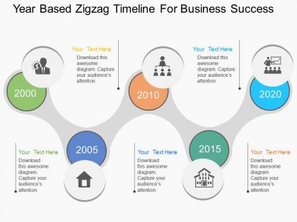 Mg year based zigzag timeline for business success flat powerpoint design
