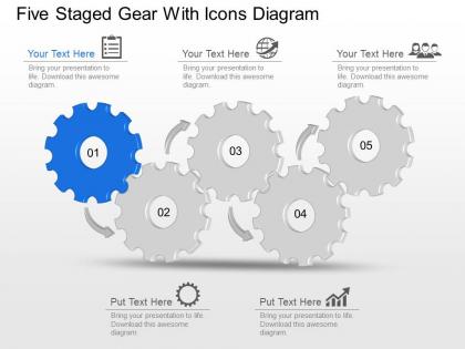 Mi five staged gear with icons diagram powerpoint template slide