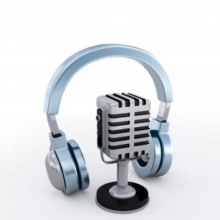 Microphone with headphone for radio usage stock photo