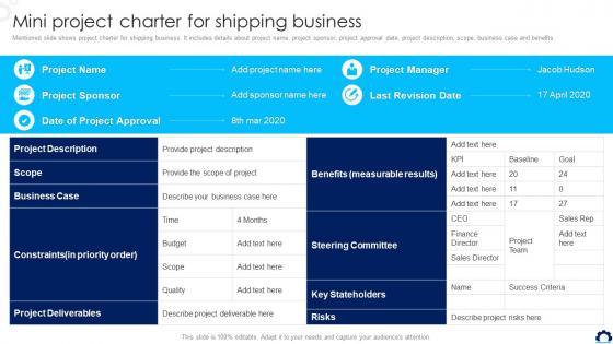 Mini Project Charter For Shipping Business Supply Chain Transformation Toolkit Mini Project Charter For Shipping Business Supply Chain Transformation Toolkit