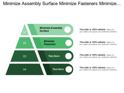 Minimize assembly surface minimize fasteners minimize assembly direction