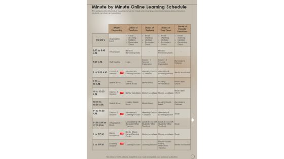 Minute By Minute Online Learning Schedule One Pager Sample Example Document