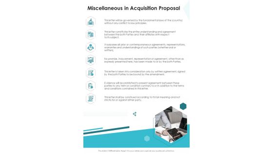 Miscellaneous In Acquisition Proposal One Pager Sample Example Document