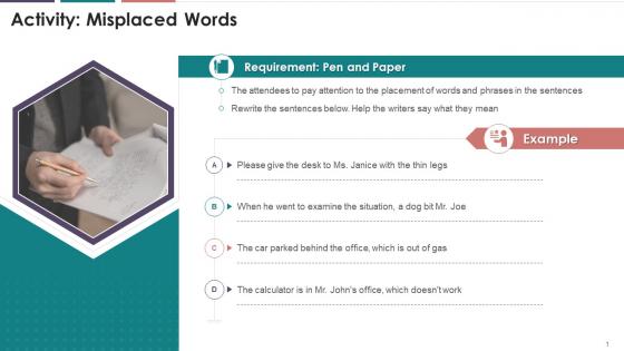 Misplaced Words Activity For Effective Business Writing Training Ppt