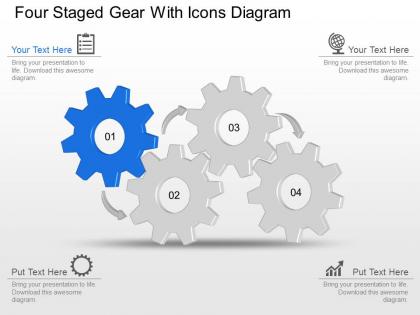 Mm four staged gear with icons diagram powerpoint template slide
