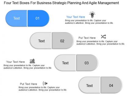 Mn four text boxes for business strategic planning and agile management powerpoint temptate