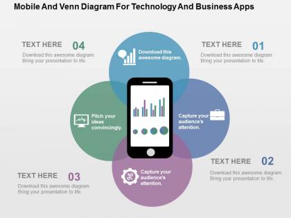 Mobile and venn diagram for technology and business apps flat powerpoint design