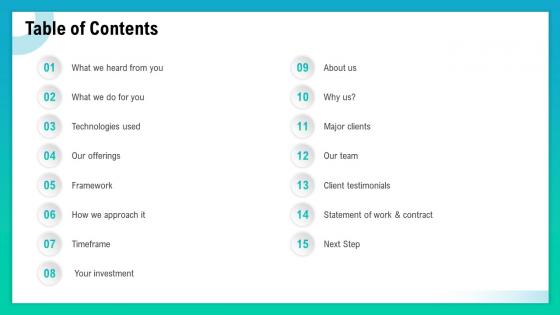 Mobile app development table of contents ppt styles skills