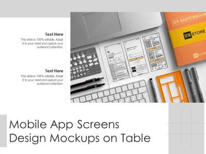 Mobile app screens design mockups on table