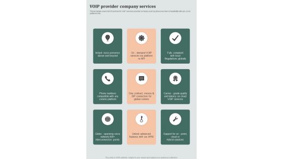 Mobile Voip Solution Development Voip Provider Company Services One Pager Sample Example Document