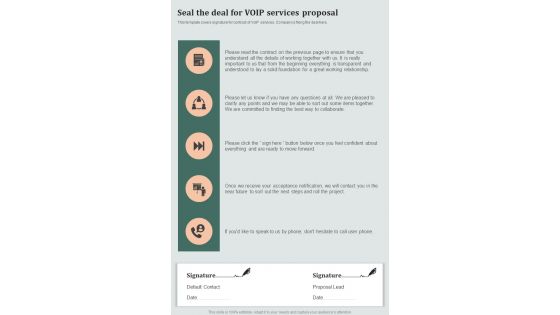Mobile Voip Solution Seal The Deal For Voip Services Proposal One Pager Sample Example Document