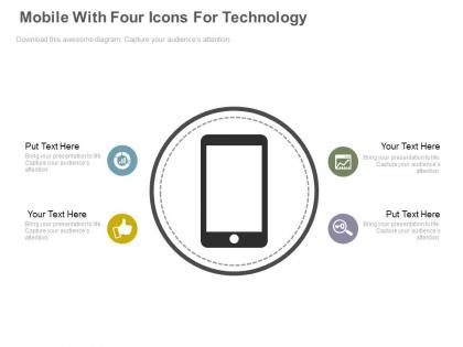 Mobile with four icons for technology application powerpoint slides