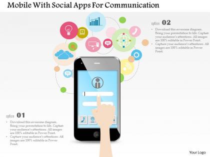 Mobile with social apps for communication ppt slides