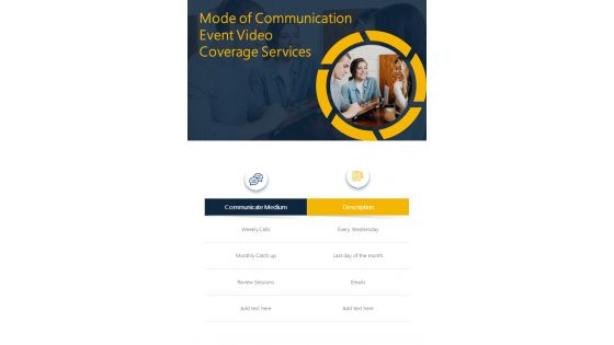 Mode Of Communication Event Video Coverage Services One Pager Sample Example Document