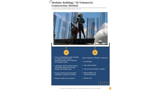 Modular Building 3d Volumetric Construction Construction One Pager Sample Example Document