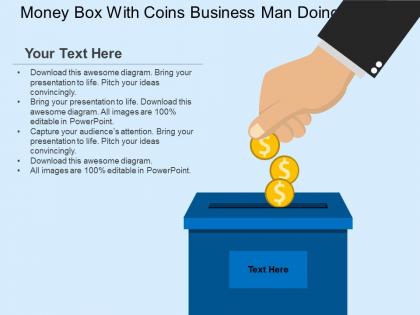 Money box with coins business man doing saving flat powerpoint design
