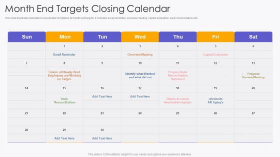 Month End Targets Closing Calendar