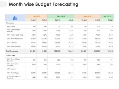 Month wise budget forecasting ppt powerpoint presentation themes