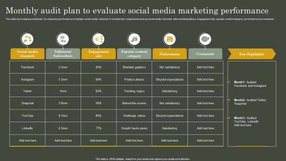 Monthly Audit Plan To Evaluate Social Media Marketing Performance