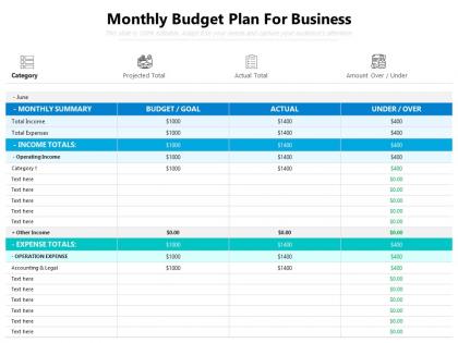 Monthly budget plan for business