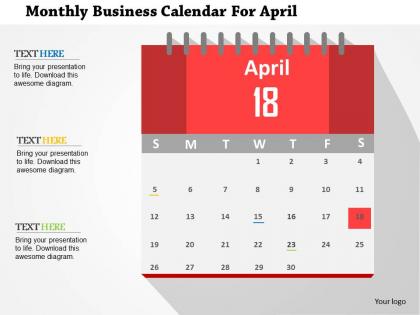 Monthly business calendar for april flat powerpoint design