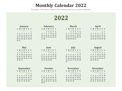Monthly calendar 2022