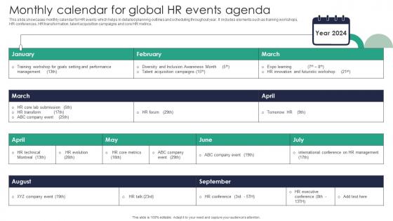 Monthly Calendar For Global HR Events Agenda
