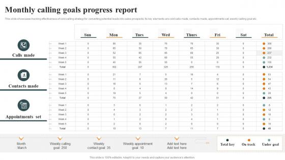 Monthly Calling Goals Progress Report Optimizing Cold Calling Process To Maximize SA SS