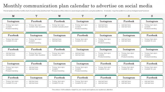 Monthly Communication Plan Calendar To Advertise On Social Media